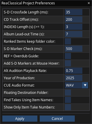 ReaClassical Preferences